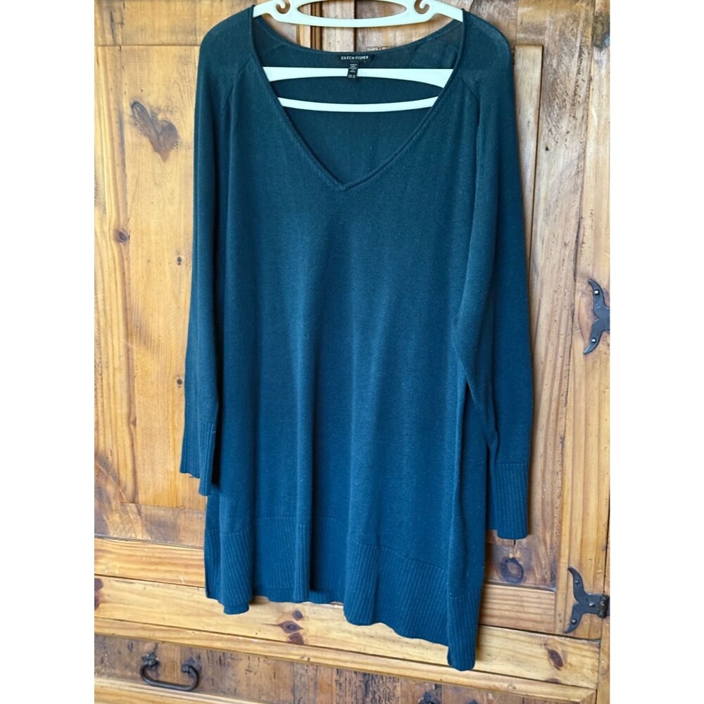 NWOT EILEEN FISHER Peruvian Cotton Blend V-Neck Easy Fit Long Length Size 2X